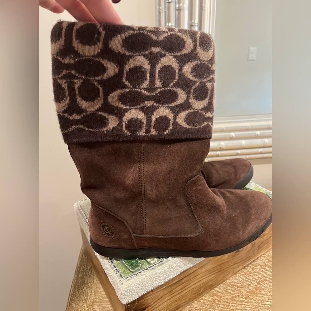 Coach Brown Suede Boots with Patterned Cuff